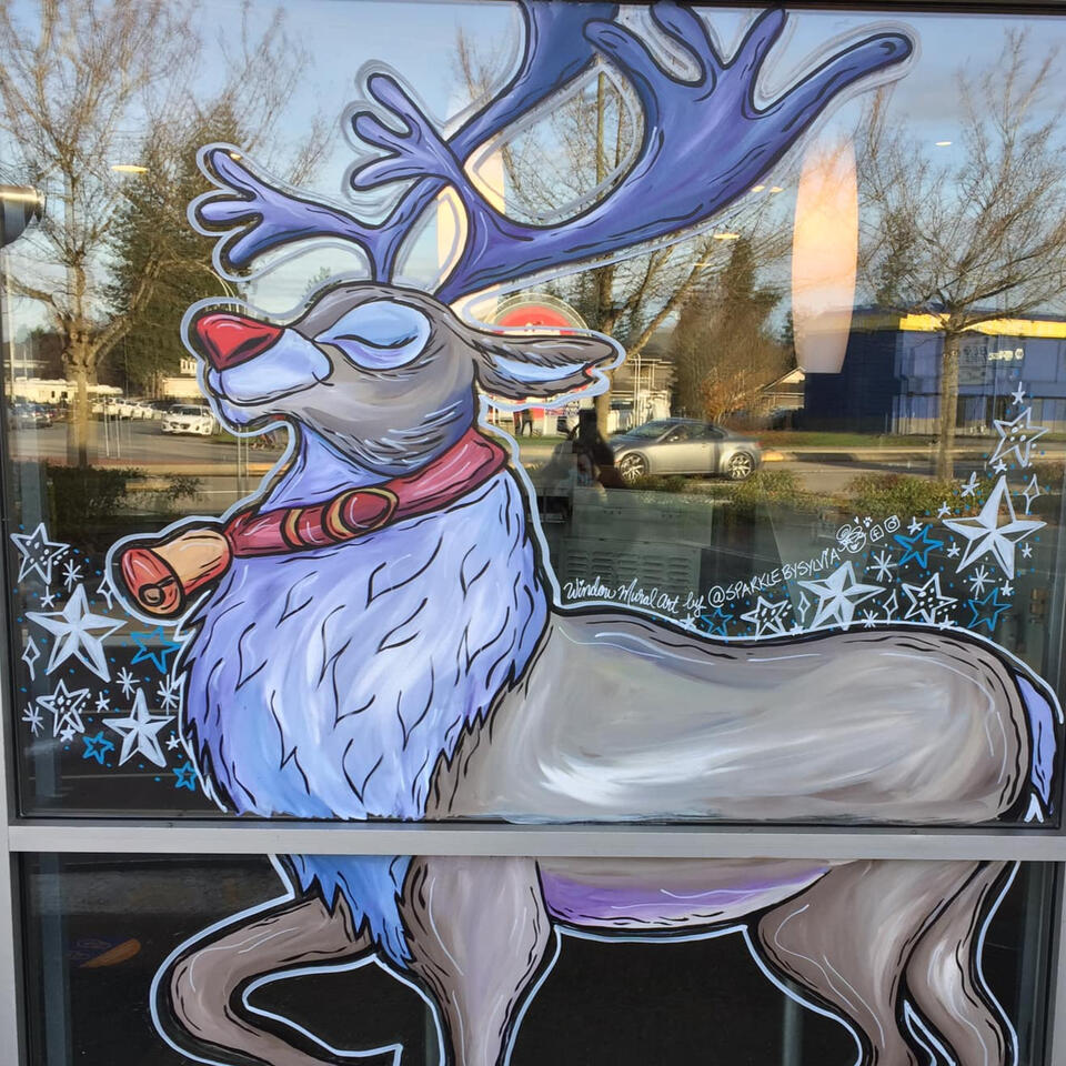 "The Rudy" at Panago Pizza, Surrey BC @sparklebysylvia Window Mural Artist.