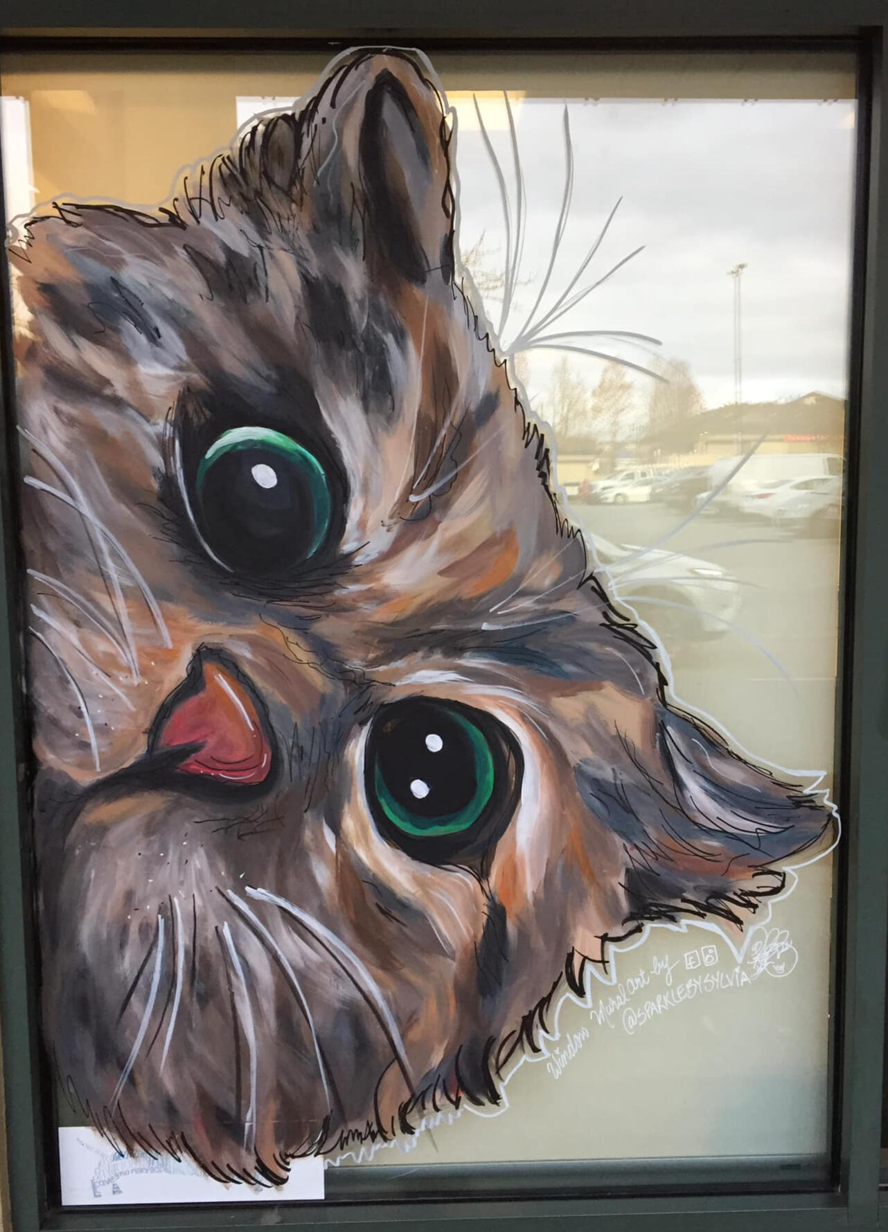 "Kitty Peek" @sparklebysylvia Window Mural Artist