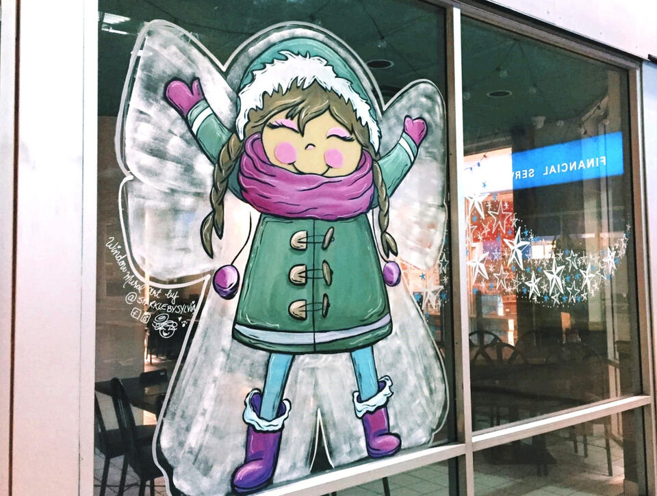 Snow Angel @sparklebysylvia Window Mural Artist, Surrey BC.