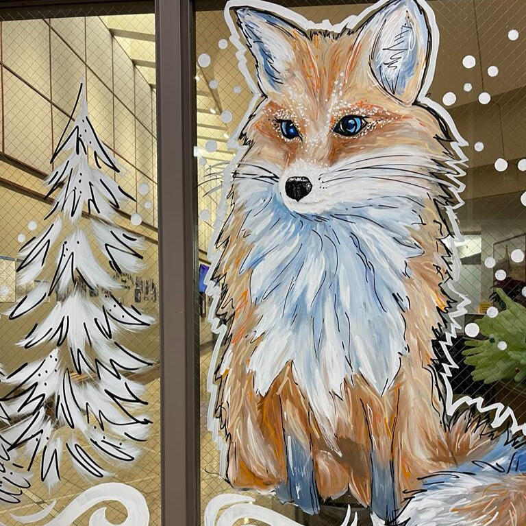 Winter Fox, Yakima Memorial Hospital 2024 Sparkle by Sylvia Mural Artist, Yakima WA