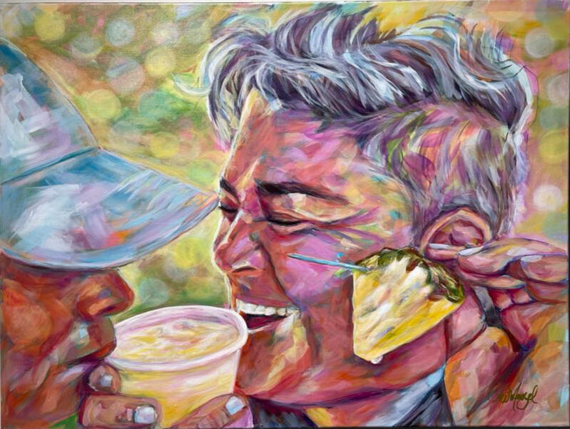 "Sipping on Sunshine" Original Acrylic Painting Sparkle by Sylvia Window Mural Painter-Artist